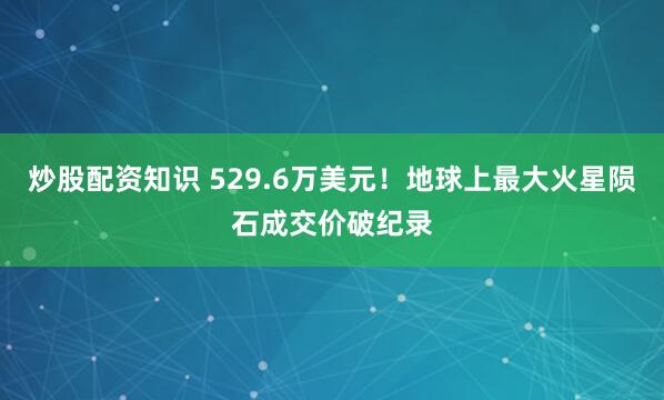 炒股配资知识 529.6万美元！地球上最大火星陨石成交价破纪录